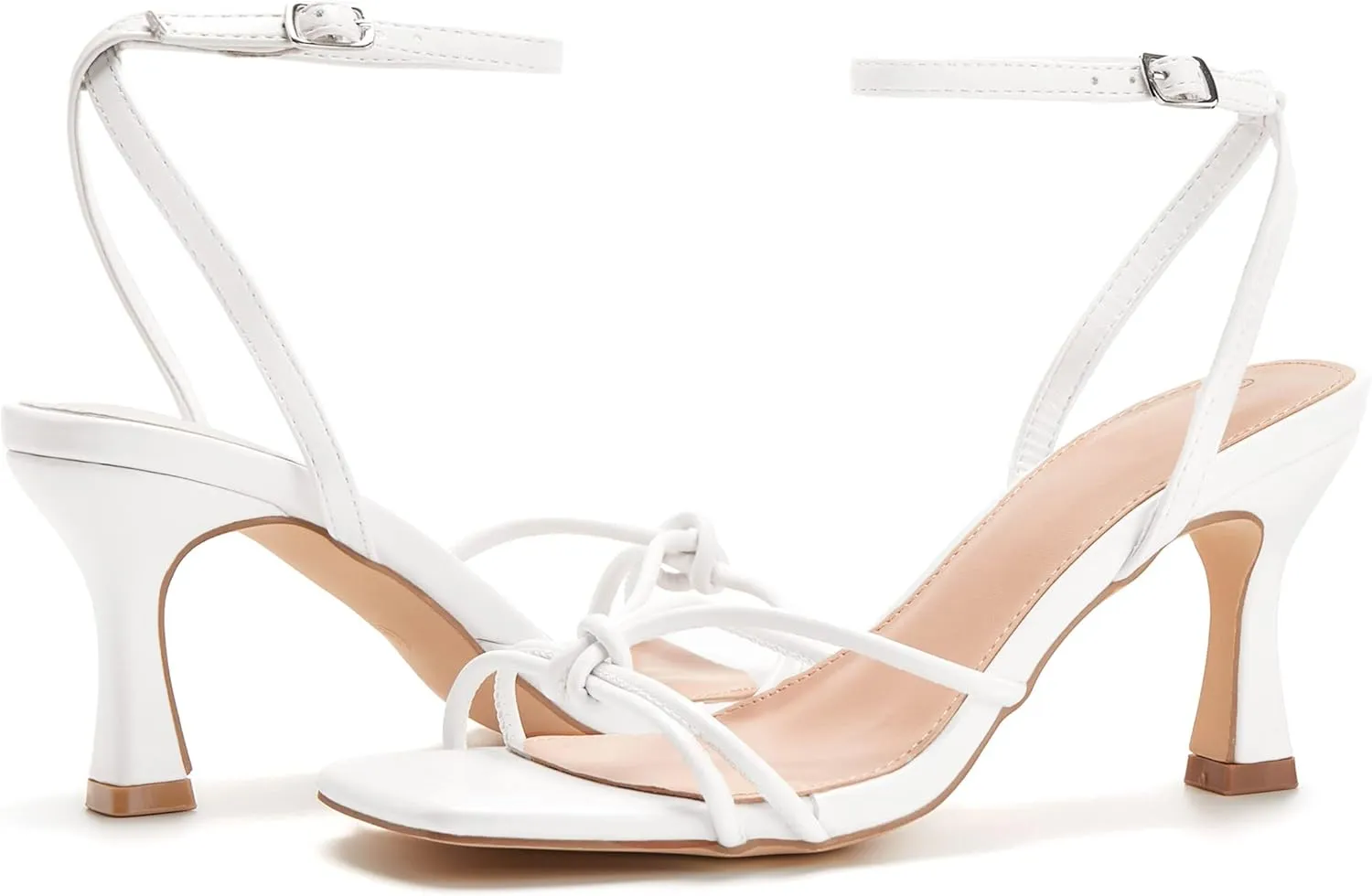 LAICIGO Women's Square Open Toe Heeled Sandals Stiletto Kitten Heel Ankle Buckle Strap Slingback Summer Dress Sandals