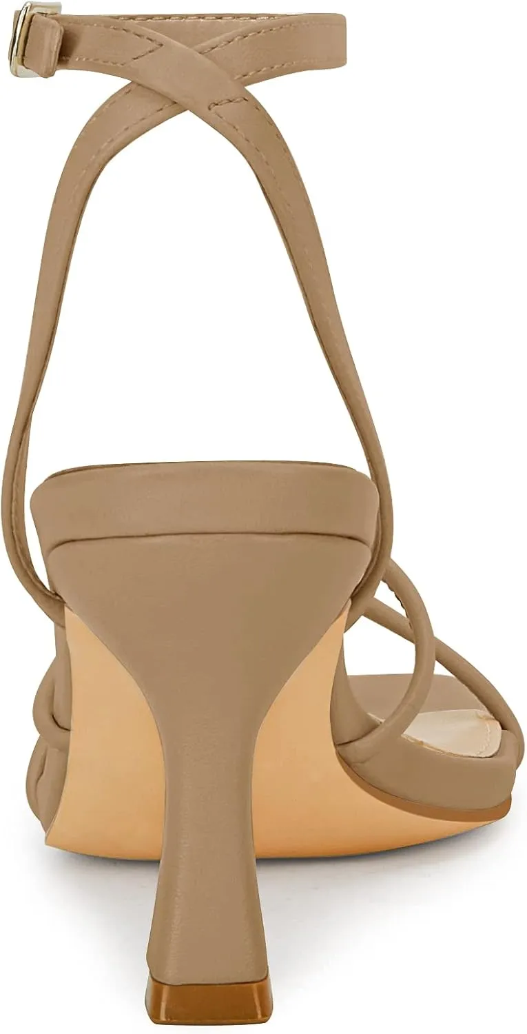 LAICIGO Women's Square Open Toe Heeled Sandals Stiletto Kitten Heel Ankle Buckle Strap Slingback Summer Dress Sandals