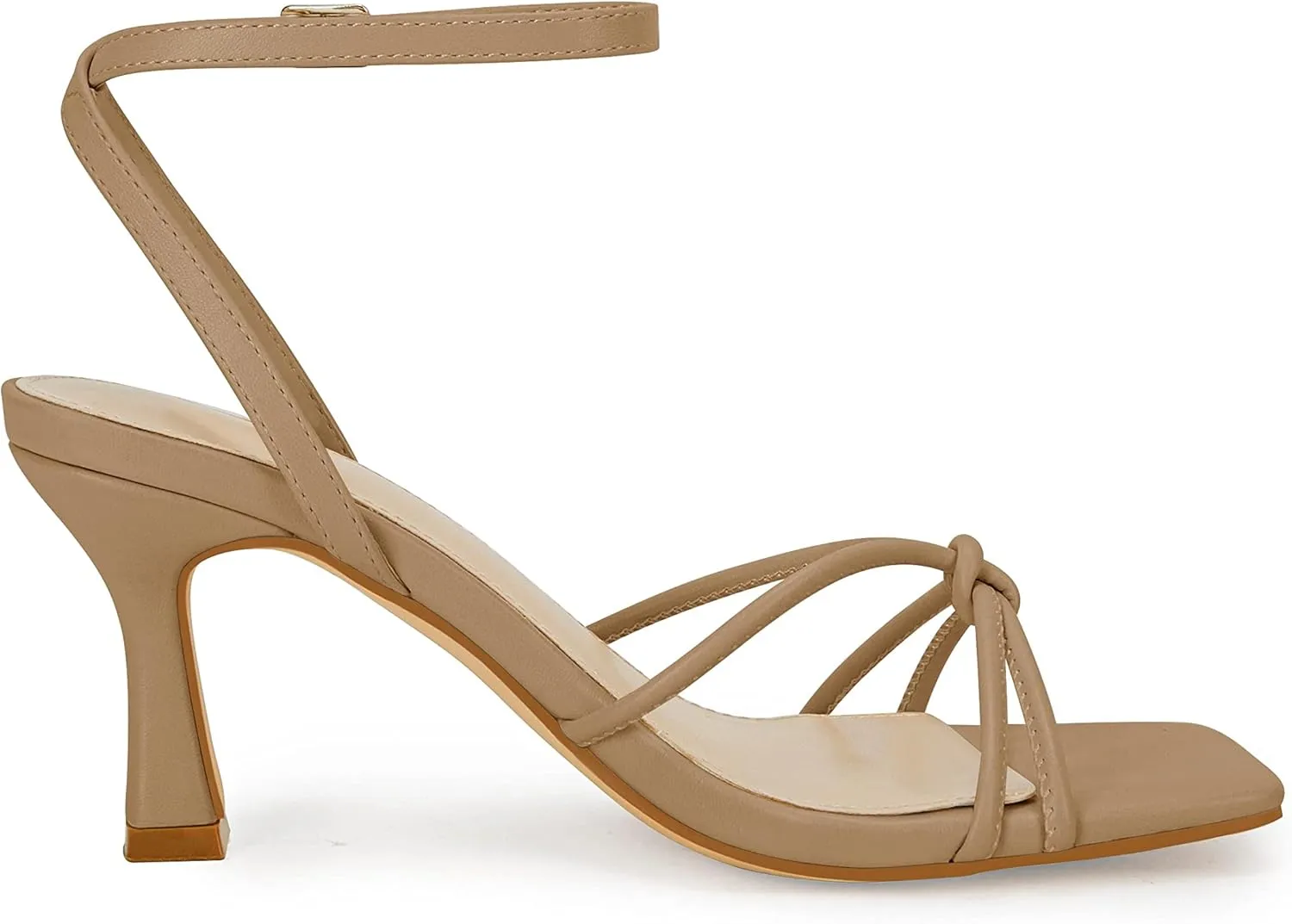 LAICIGO Women's Square Open Toe Heeled Sandals Stiletto Kitten Heel Ankle Buckle Strap Slingback Summer Dress Sandals
