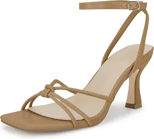 LAICIGO Women's Square Open Toe Heeled Sandals Stiletto Kitten Heel Ankle Buckle Strap Slingback Summer Dress Sandals