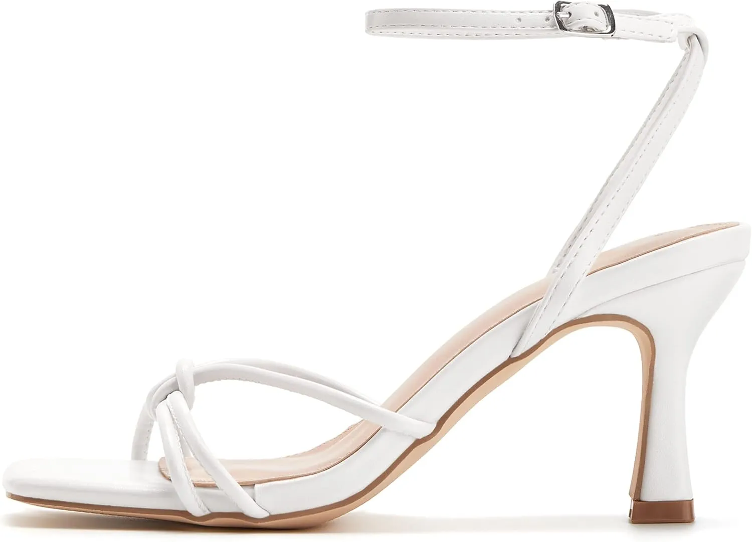 LAICIGO Women's Square Open Toe Heeled Sandals Stiletto Kitten Heel Ankle Buckle Strap Slingback Summer Dress Sandals