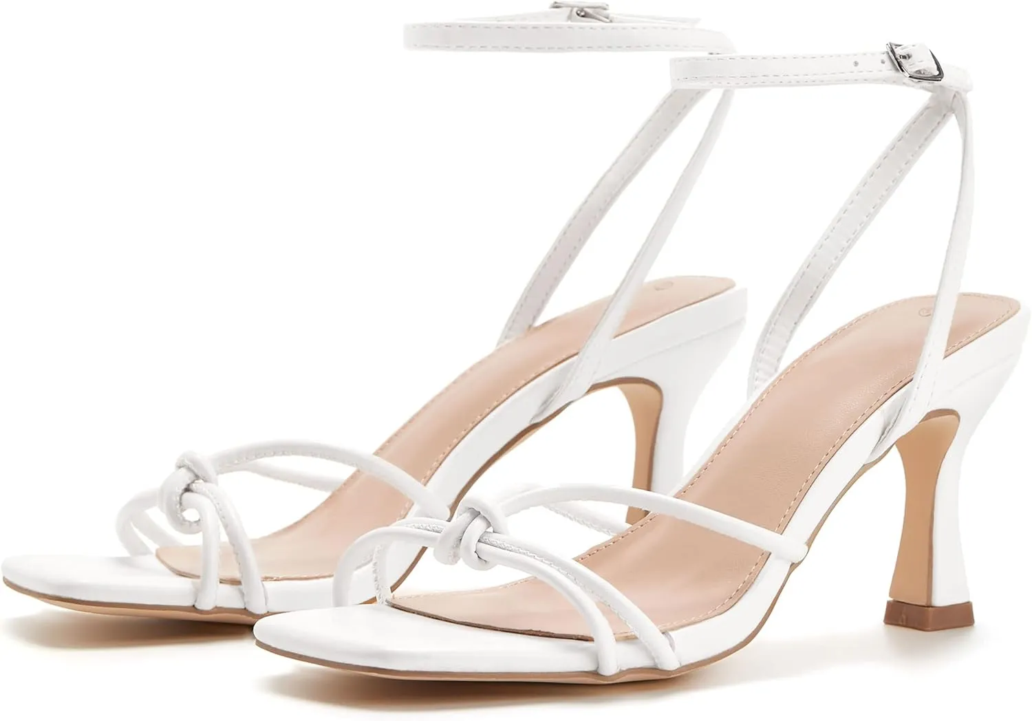 LAICIGO Women's Square Open Toe Heeled Sandals Stiletto Kitten Heel Ankle Buckle Strap Slingback Summer Dress Sandals