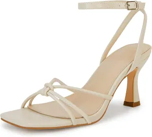LAICIGO Women's Square Open Toe Heeled Sandals Stiletto Kitten Heel Ankle Buckle Strap Slingback Summer Dress Sandals