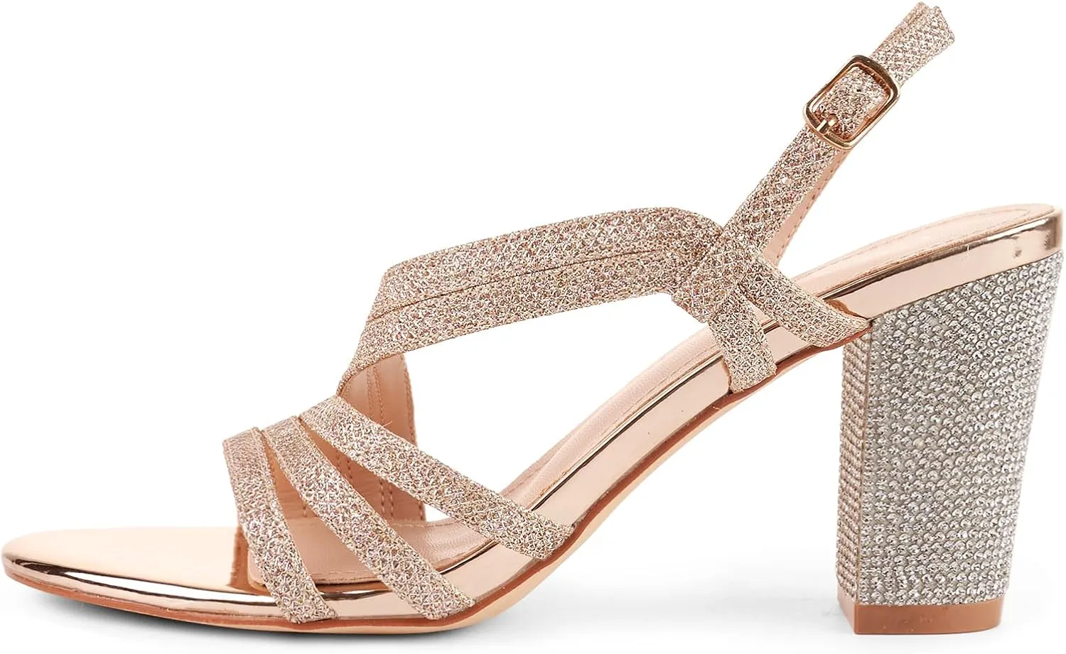 LALA IKAI Women's Strappy Slingback Chunky Heels Open Toe Rhinestones Sandals Fashion Dress Shoes