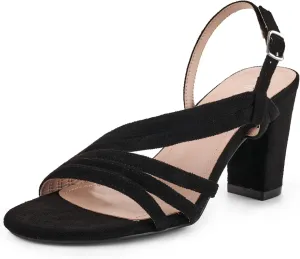 LALA IKAI Women's Strappy Slingback Chunky Heels Open Toe Rhinestones Sandals Fashion Dress Shoes