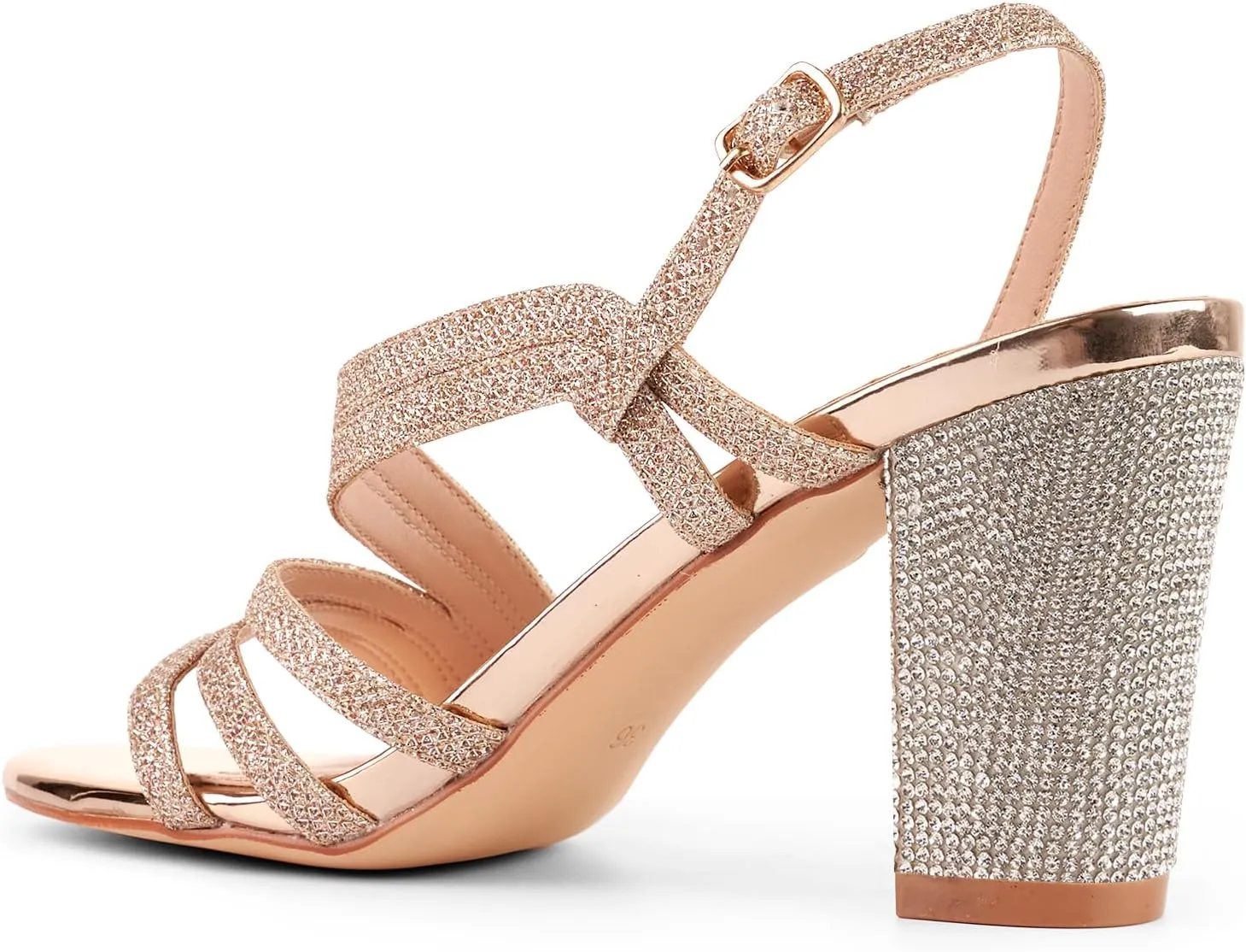 LALA IKAI Women's Strappy Slingback Chunky Heels Open Toe Rhinestones Sandals Fashion Dress Shoes