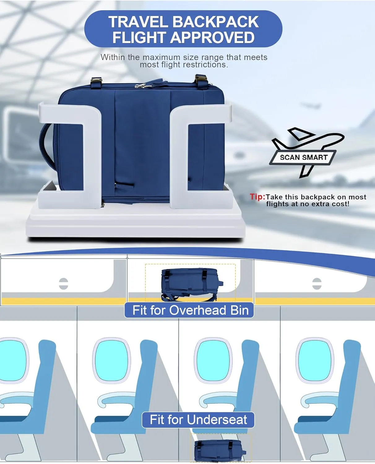 Large Travel Backpack for Men Carry on Backpack for Airplanes Mochila de Viaje Traveling Backpack for Women Airback Backpack for Traveling on Airplane Personal Item Backpack for Travel Bag Navy Blue