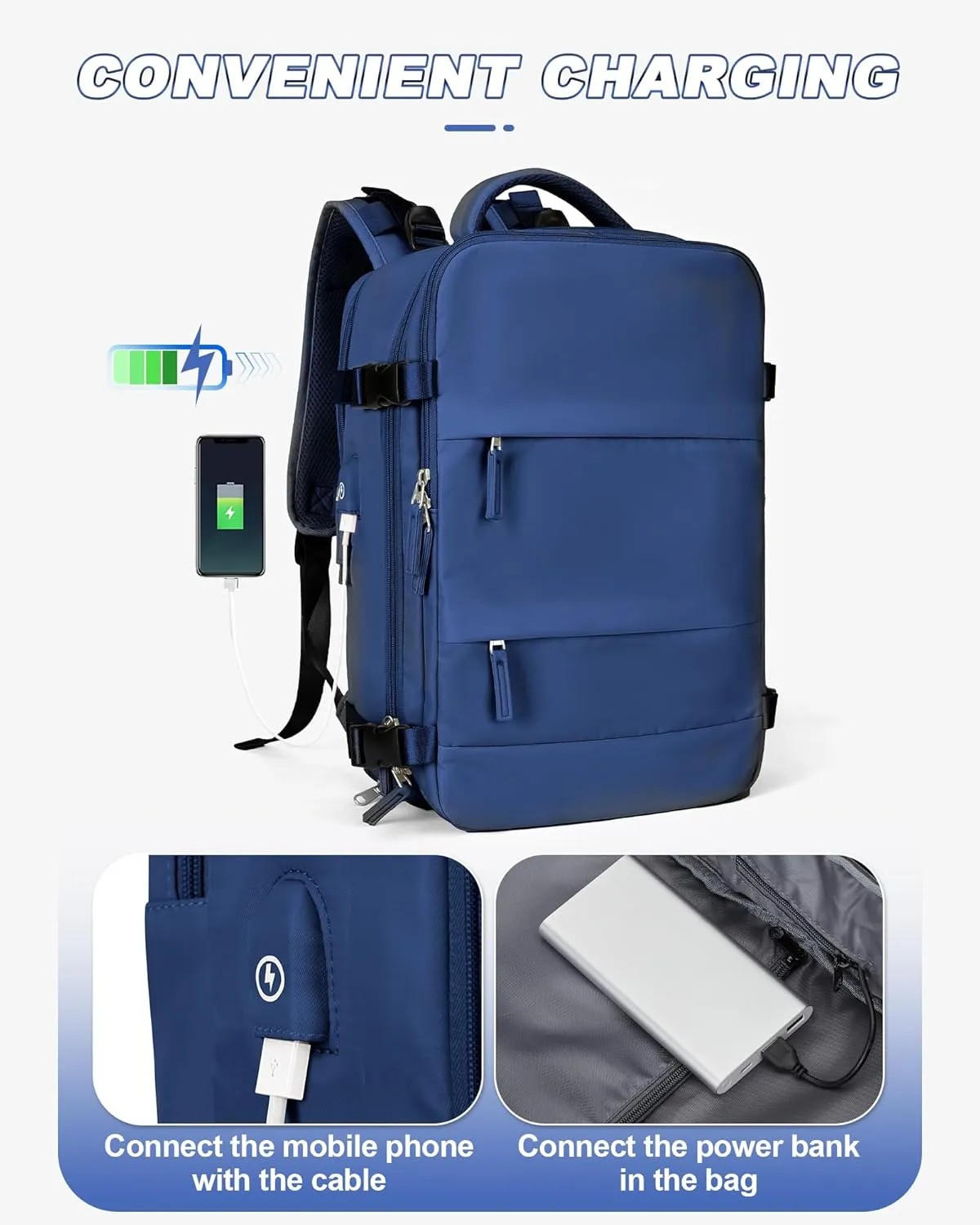 Large Travel Backpack for Men Carry on Backpack for Airplanes Mochila de Viaje Traveling Backpack for Women Airback Backpack for Traveling on Airplane Personal Item Backpack for Travel Bag Navy Blue