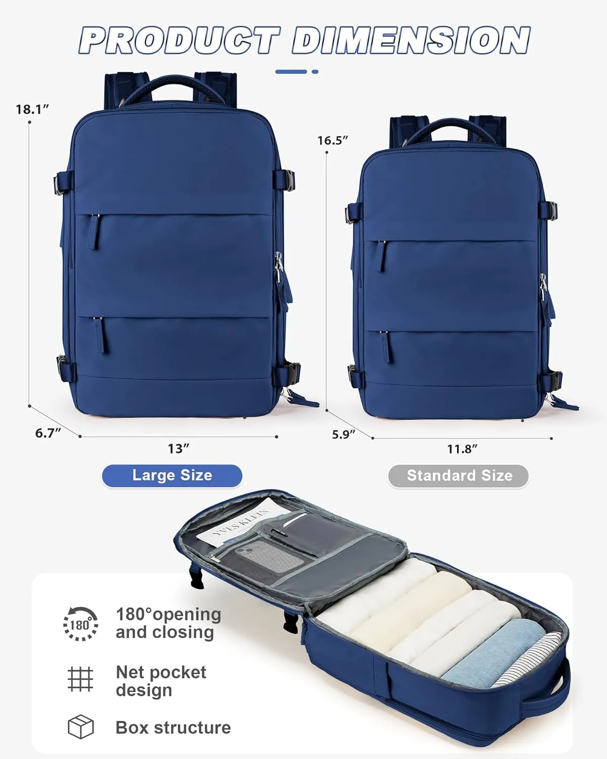 Large Travel Backpack for Men Carry on Backpack for Airplanes Mochila de Viaje Traveling Backpack for Women Airback Backpack for Traveling on Airplane Personal Item Backpack for Travel Bag Navy Blue