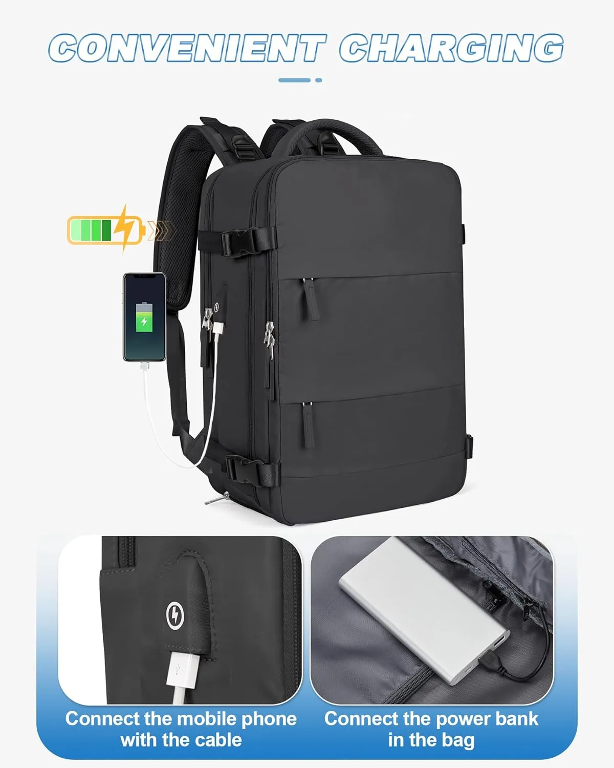Large Travel Backpack For Women Men Airline Approved Personal Item Bag For Airlines Carry On Backpack Flight Approved Waterproof Backpack For Traveling On Airplane College Laptop Backpack Black