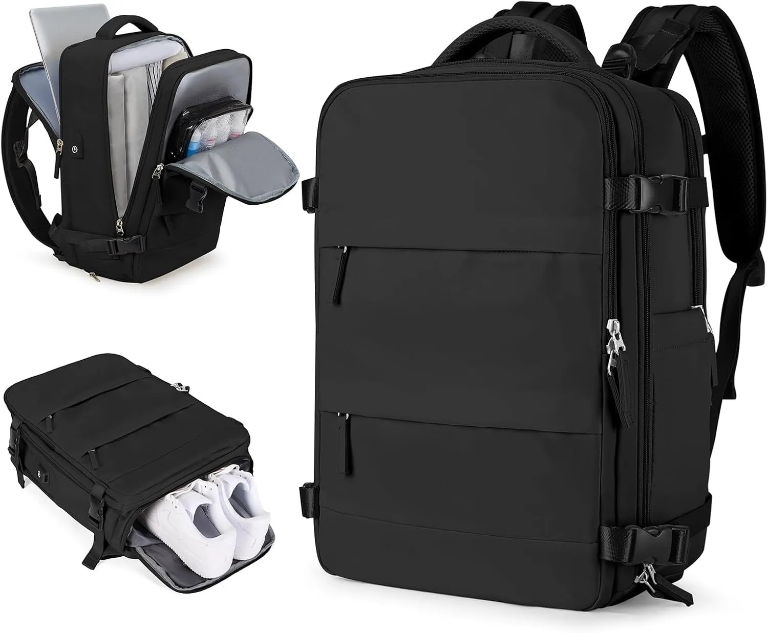 Large Travel Backpack For Women Men Airline Approved Personal Item Bag For Airlines Carry On Backpack Flight Approved Waterproof Backpack For Traveling On Airplane College Laptop Backpack Black