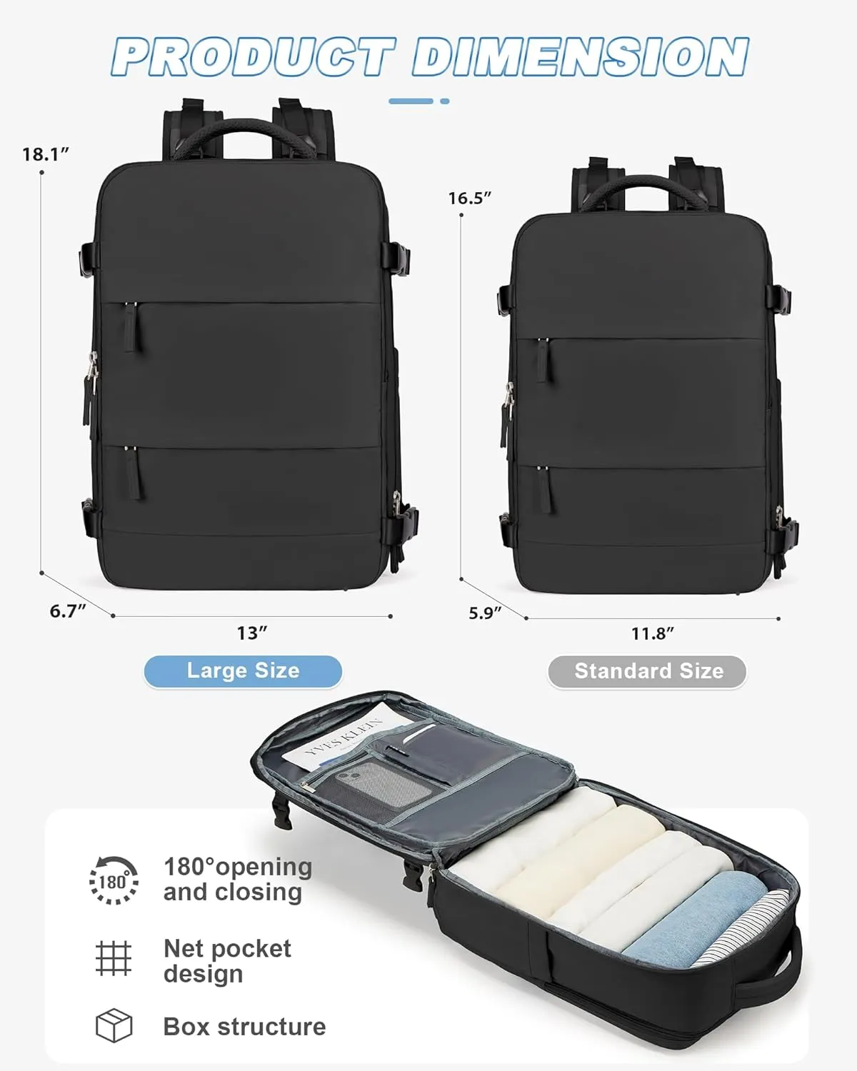 Large Travel Backpack For Women Men Airline Approved Personal Item Bag For Airlines Carry On Backpack Flight Approved Waterproof Backpack For Traveling On Airplane College Laptop Backpack Black