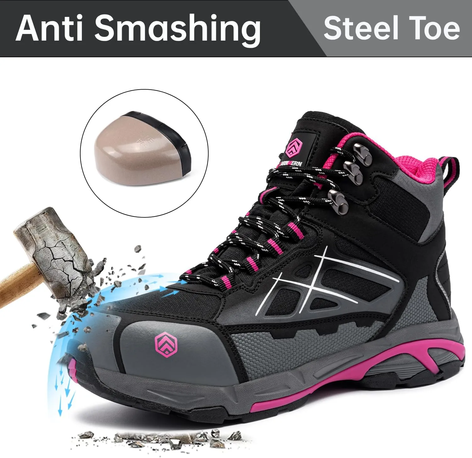 LARNMERN Steel Toe Boots for Women Lightweight Industrial Construction Boots Work Safety Shoes Hiking Boots Indestructible Shoes
