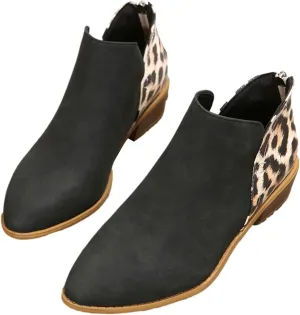 Leopard Print Women's Boots Suede Fashion Formal Ankle Boots Chunky Low Heel Large Size Side Zipper Short Boots