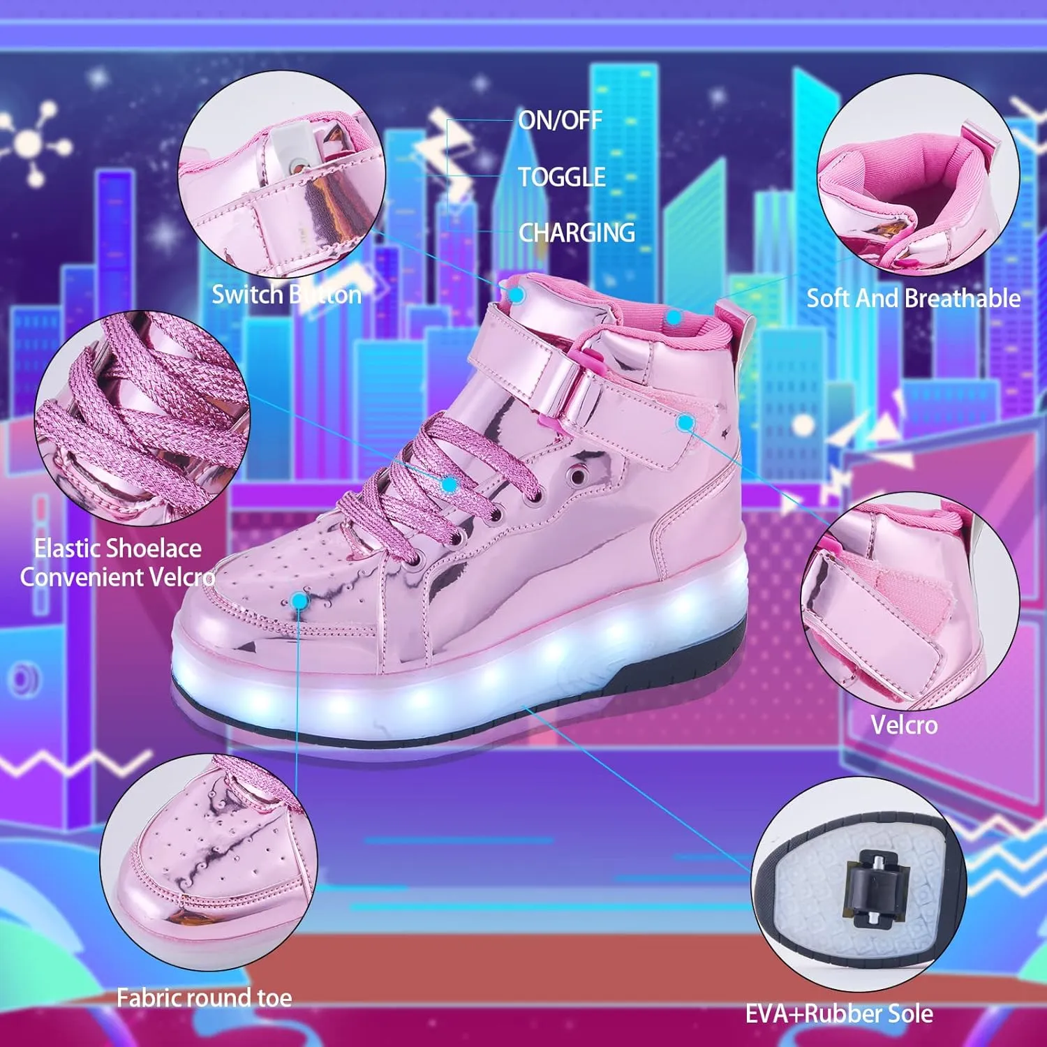 Light Up Shoes LED Roller Skate Shoes Wheels Boys Girls Sneakers Outdoor Slip On Kids Sneakers for Children Kids Gift