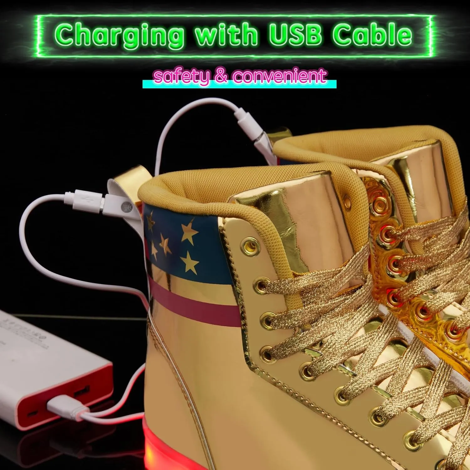 Light Up Shoes Women Men, USB Charging LED Glitter Chain Sneakers High Top Couple Dancing Shoes Halloween Glowing Flashing Luminous Trainers
