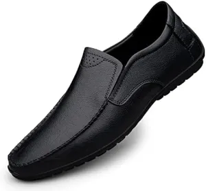 Loafers for Men Genuine Leather Stitching Details Round Toe Breathable Anti-Slip Flexible Resistant Wedding Fashion Slip On