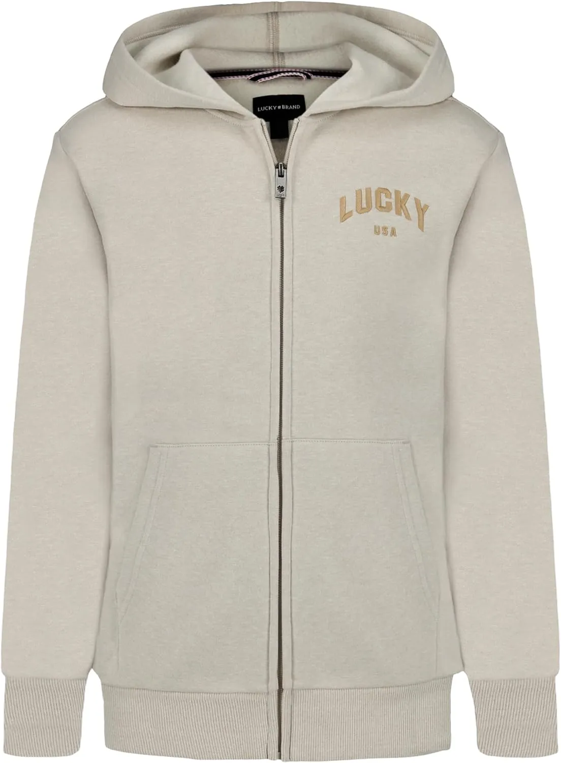 Lucky Brand Boys' Long Sleeve Fleece Full Zip Hoodie, Comfortable, Relaxed Fit with Front Pockets