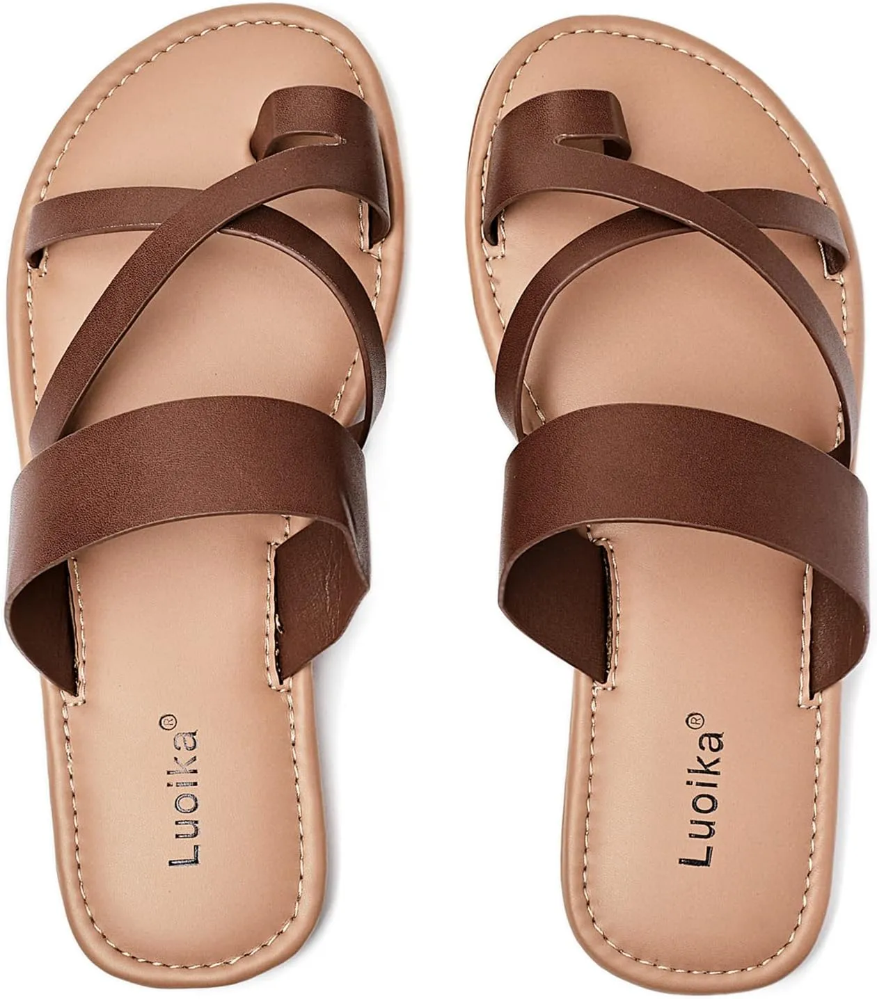 Luoika Women's Wide Width Flat Sandals, Flip Flop Slides Sandal Casual Strapy Sandal Slip on Summer Beach Shoes for Women.