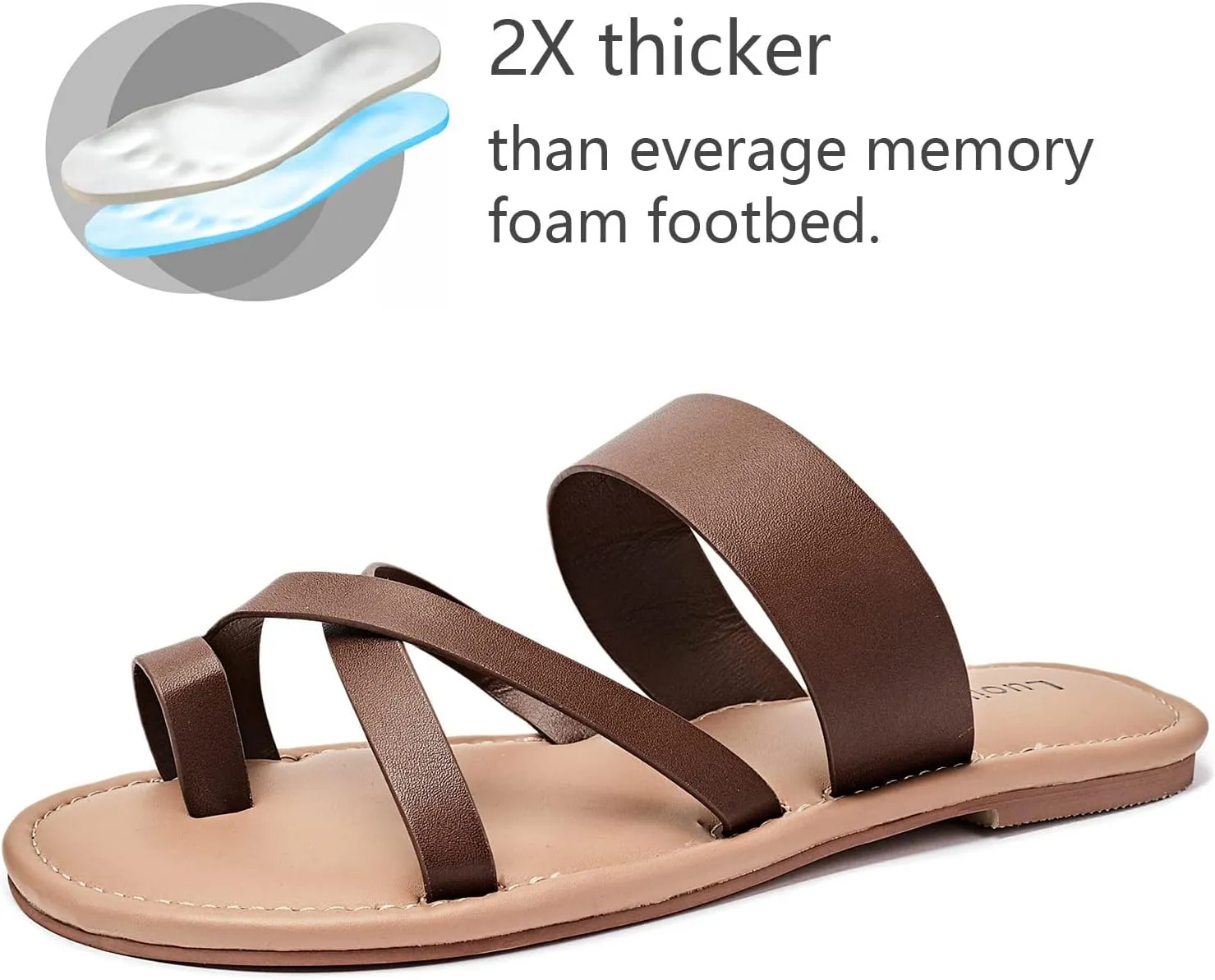 Luoika Women's Wide Width Flat Sandals, Flip Flop Slides Sandal Casual Strapy Sandal Slip on Summer Beach Shoes for Women.