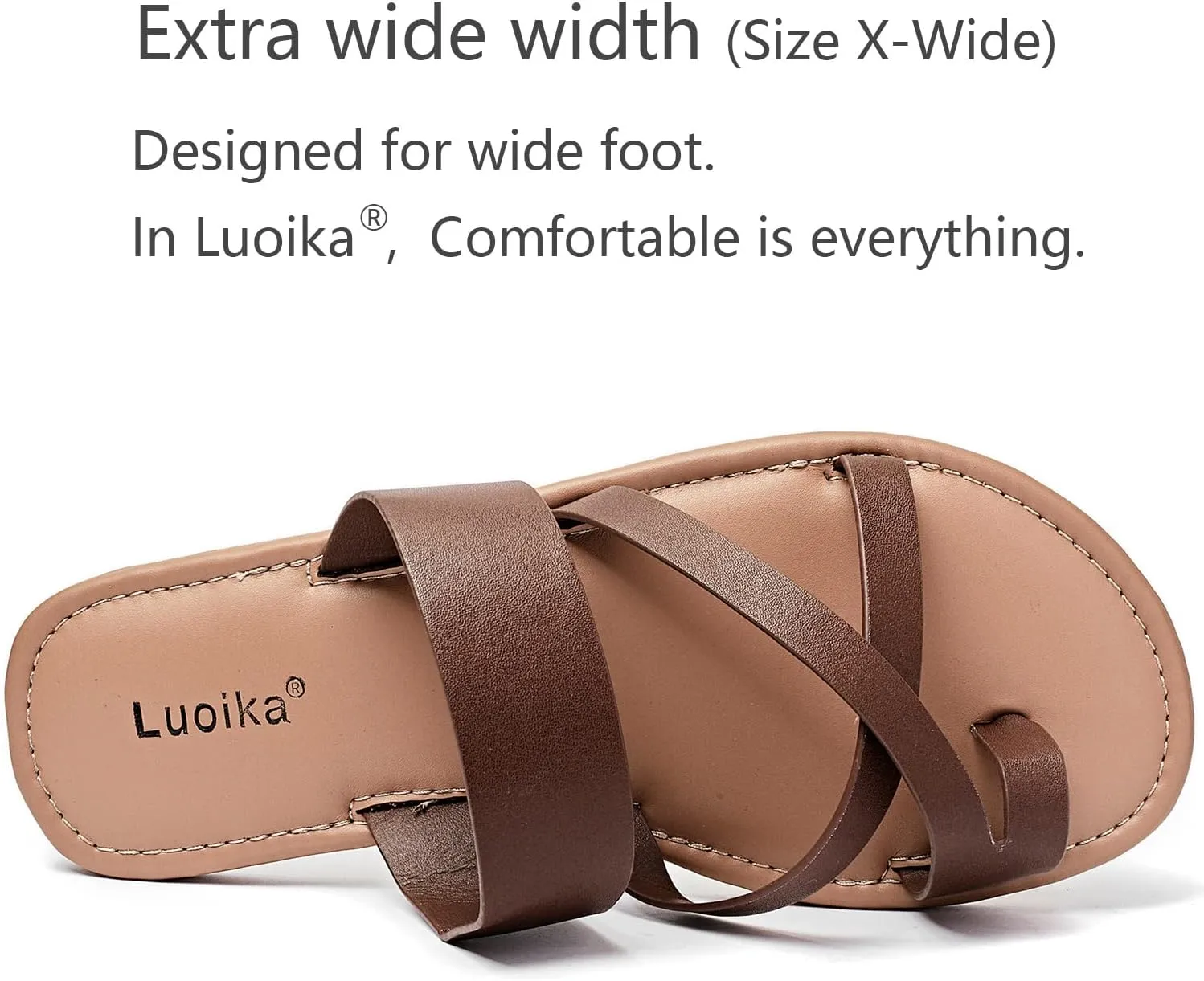 Luoika Women's Wide Width Flat Sandals, Flip Flop Slides Sandal Casual Strapy Sandal Slip on Summer Beach Shoes for Women.
