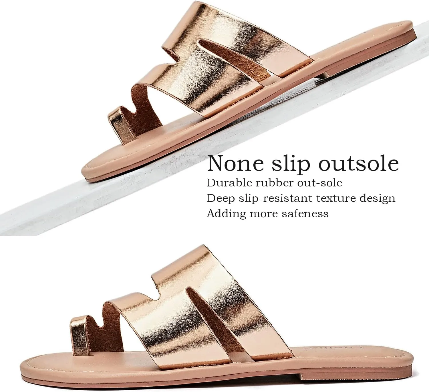 Luoika Women's Wide Width Flat Sandals, Flip Flop Slides Sandal Casual Strapy Sandal Slip on Summer Beach Shoes for Women.