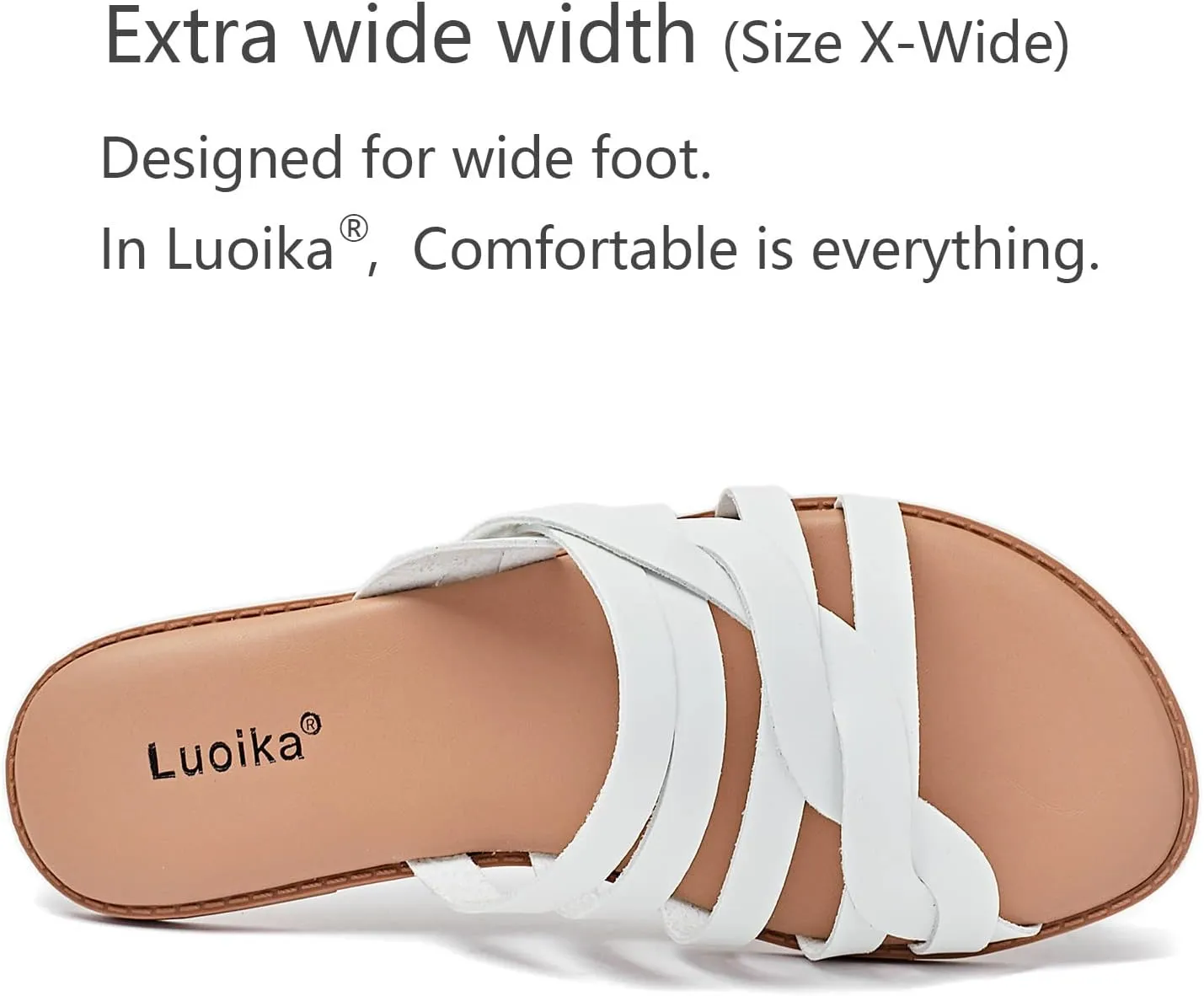 Luoika Women's Wide Width Flat Slides Sandals, Slip on Slide Sandal Casual Comfortable Summer Beach Shoes for Women.
