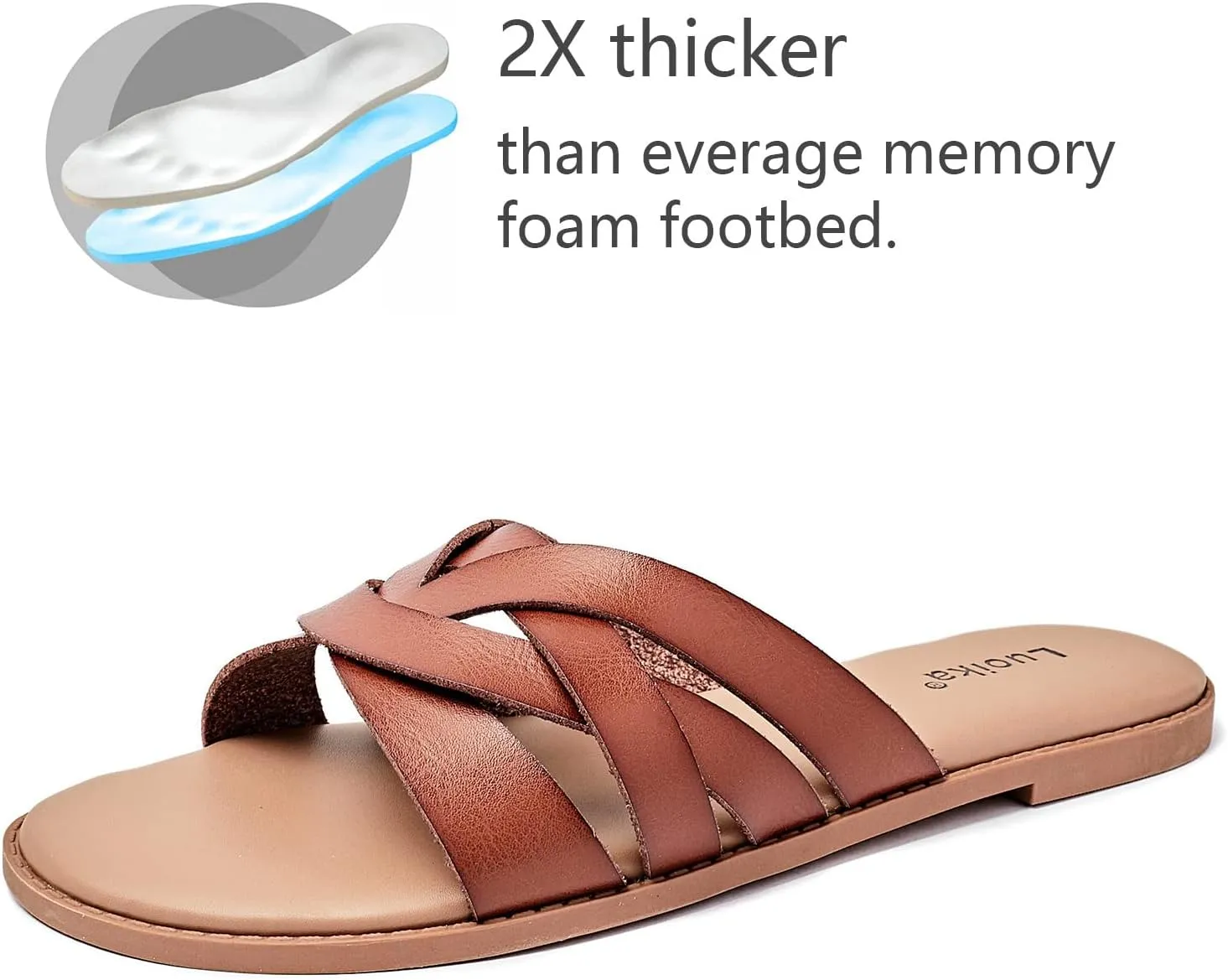 Luoika Women's Wide Width Flat Slides Sandals, Slip on Slide Sandal Casual Comfortable Summer Beach Shoes for Women.