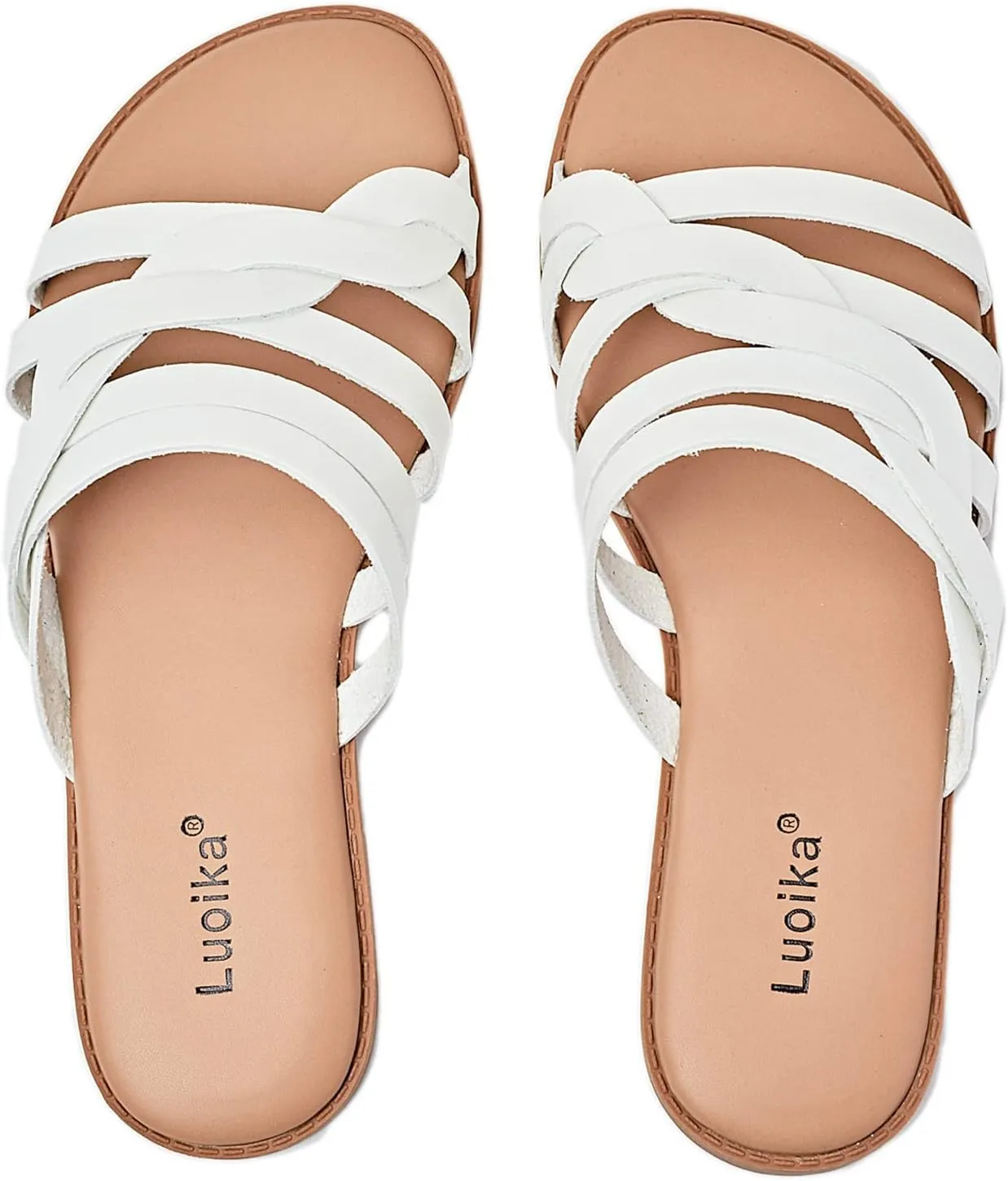 Luoika Women's Wide Width Flat Slides Sandals, Slip on Slide Sandal Casual Comfortable Summer Beach Shoes for Women.