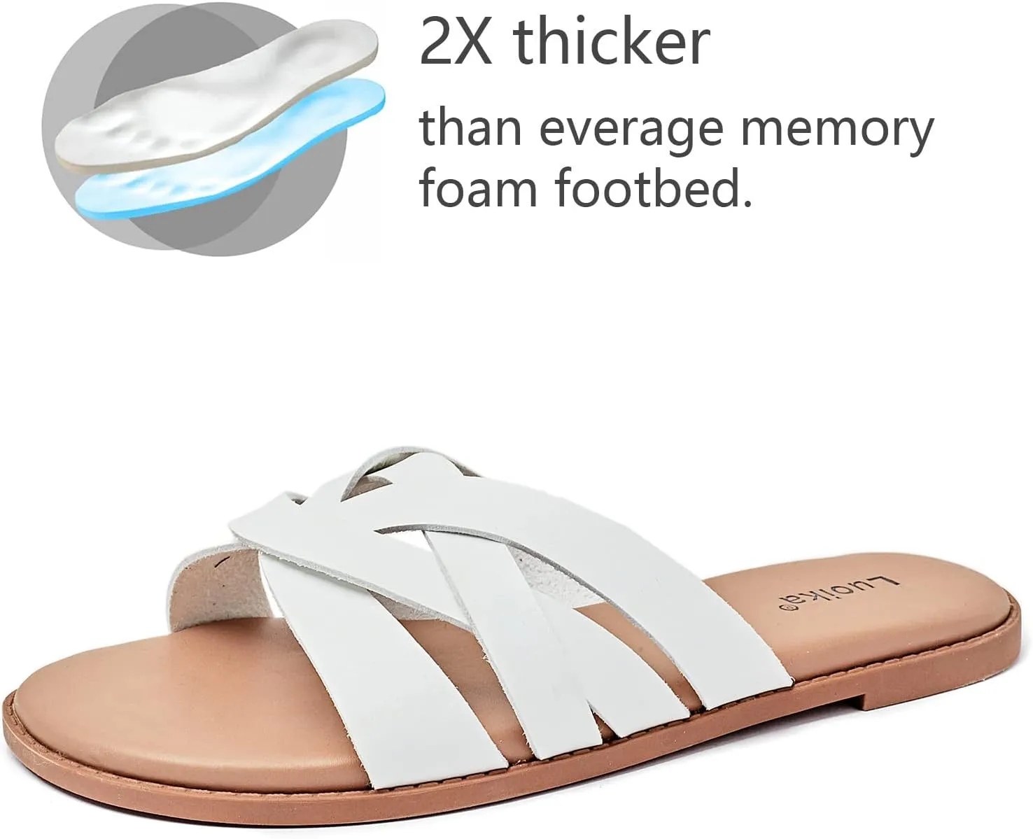 Luoika Women's Wide Width Flat Slides Sandals, Slip on Slide Sandal Casual Comfortable Summer Beach Shoes for Women.
