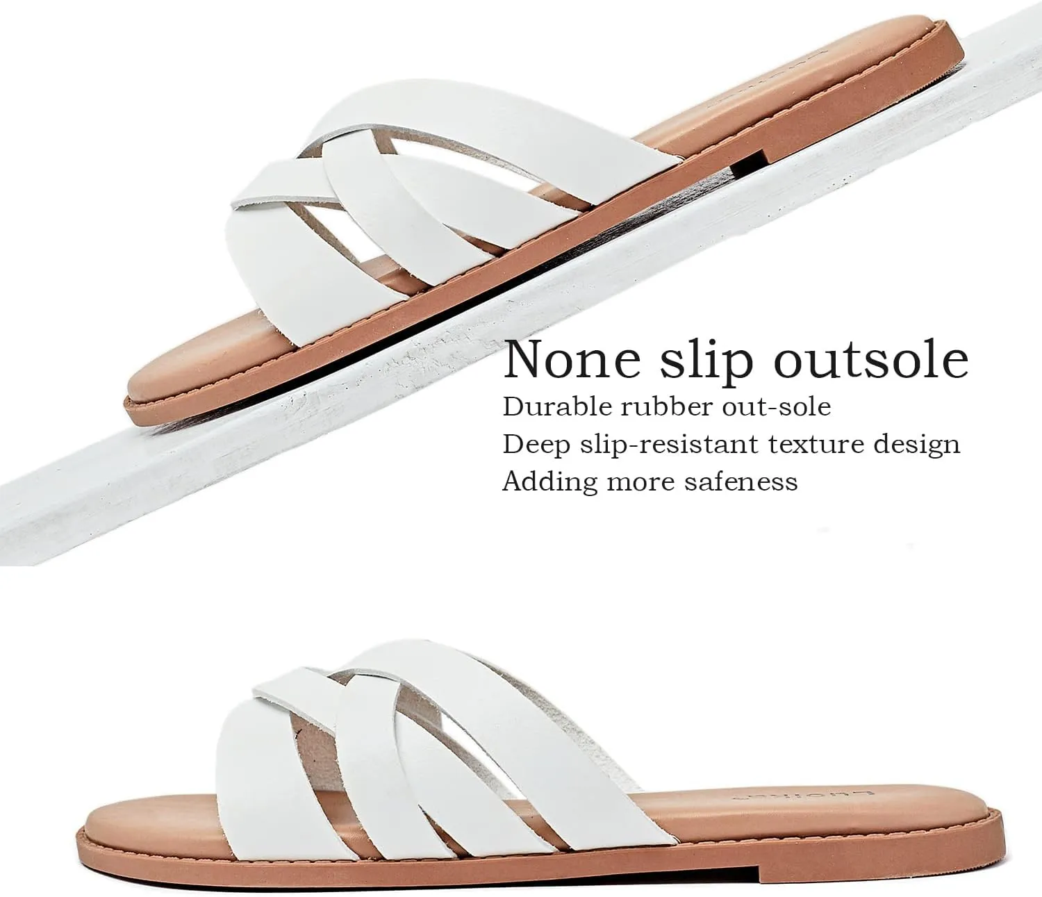 Luoika Women's Wide Width Flat Slides Sandals, Slip on Slide Sandal Casual Comfortable Summer Beach Shoes for Women.