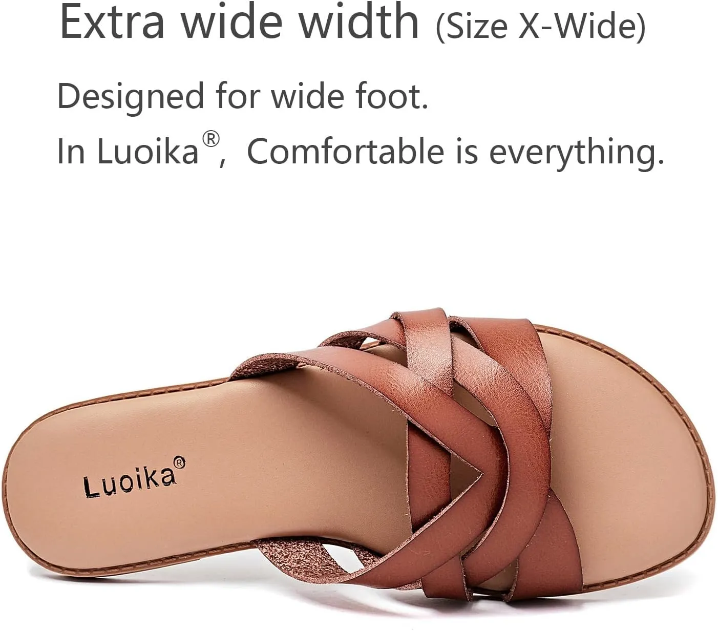 Luoika Women's Wide Width Flat Slides Sandals, Slip on Slide Sandal Casual Comfortable Summer Beach Shoes for Women.