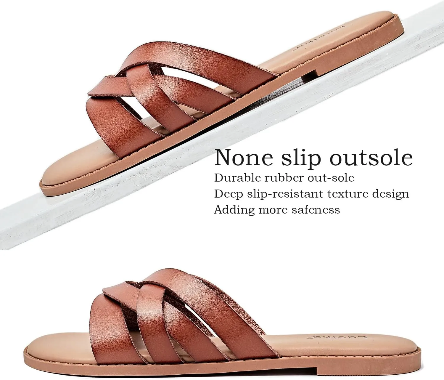 Luoika Women's Wide Width Flat Slides Sandals, Slip on Slide Sandal Casual Comfortable Summer Beach Shoes for Women.