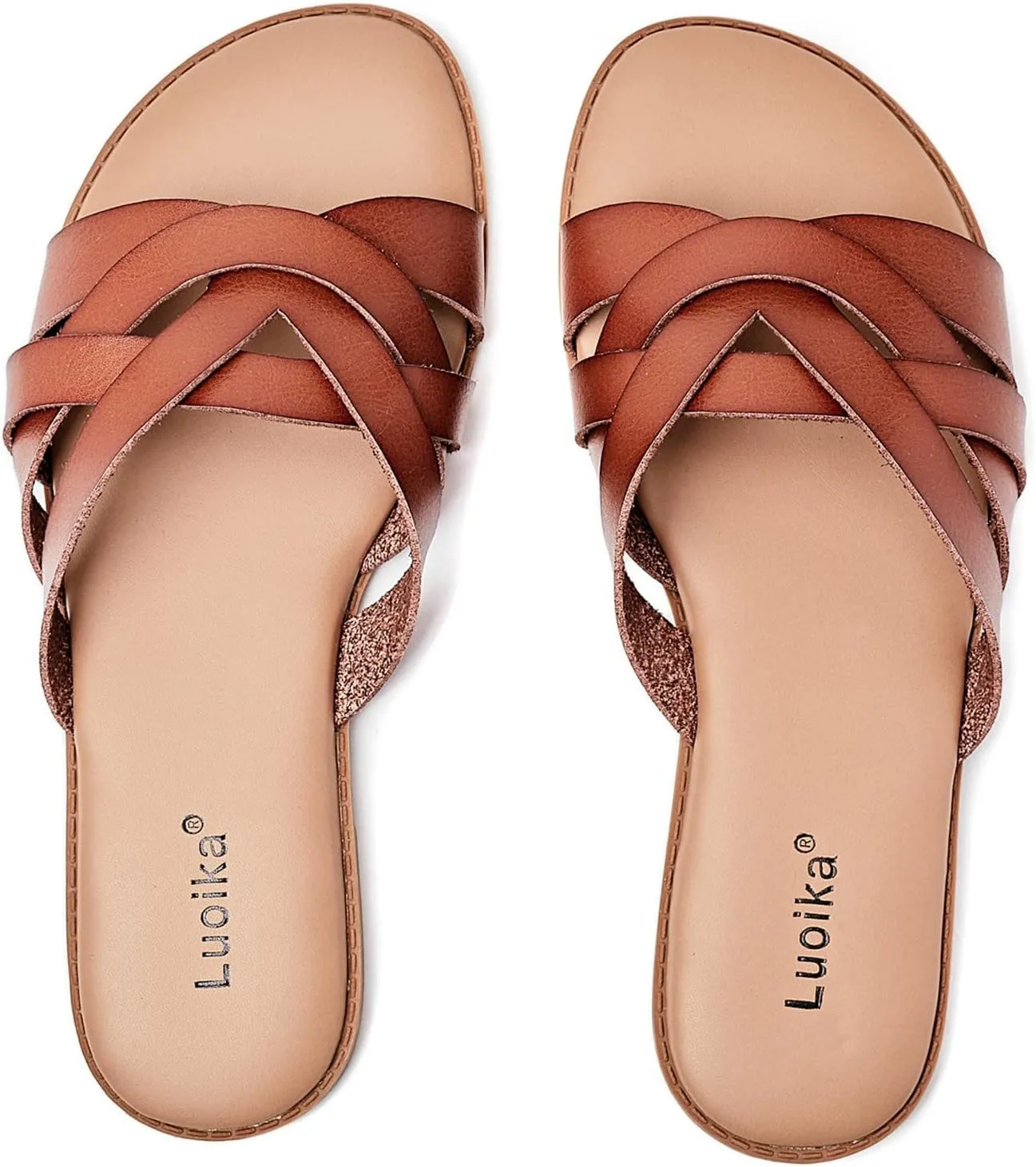 Luoika Women's Wide Width Flat Slides Sandals, Slip on Slide Sandal Casual Comfortable Summer Beach Shoes for Women.