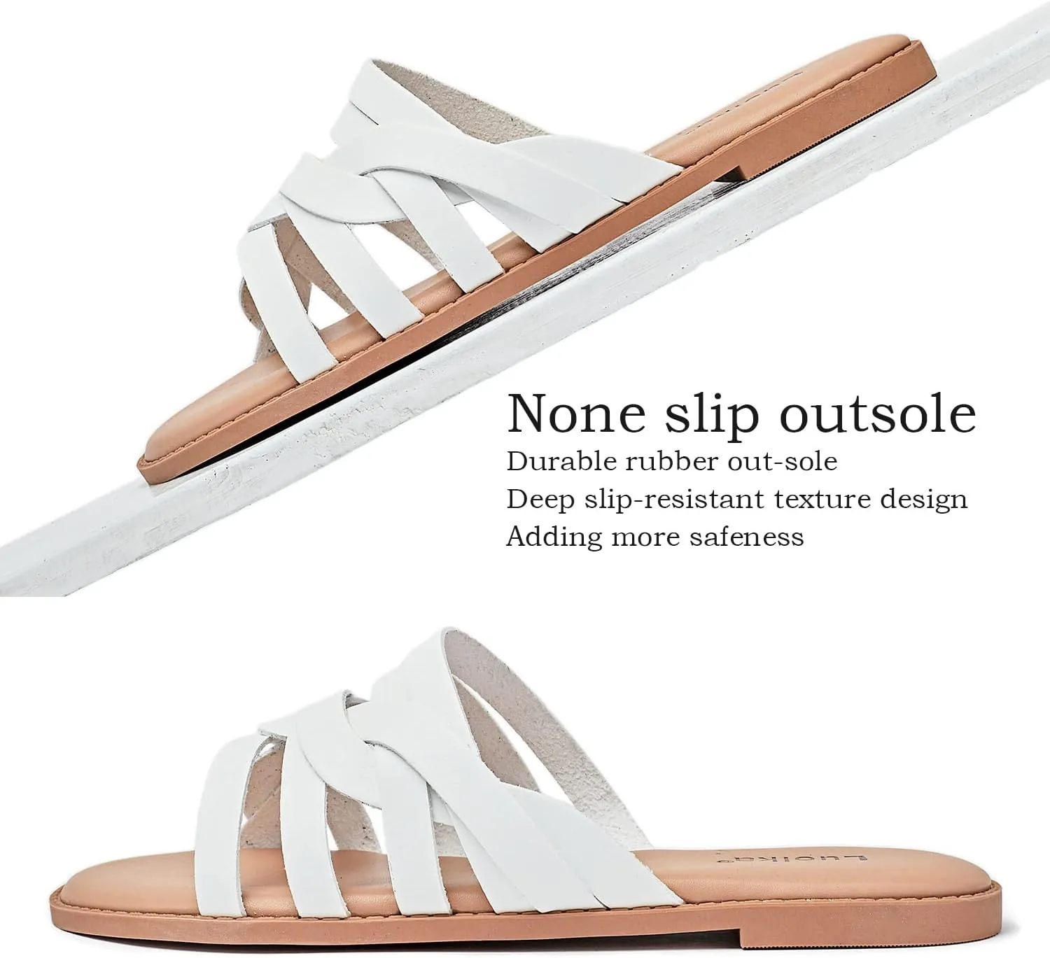 Luoika Women's Wide Width Flat Slides Sandals, Slip on Slide Sandal Casual Comfortable Summer Beach Shoes for Women.