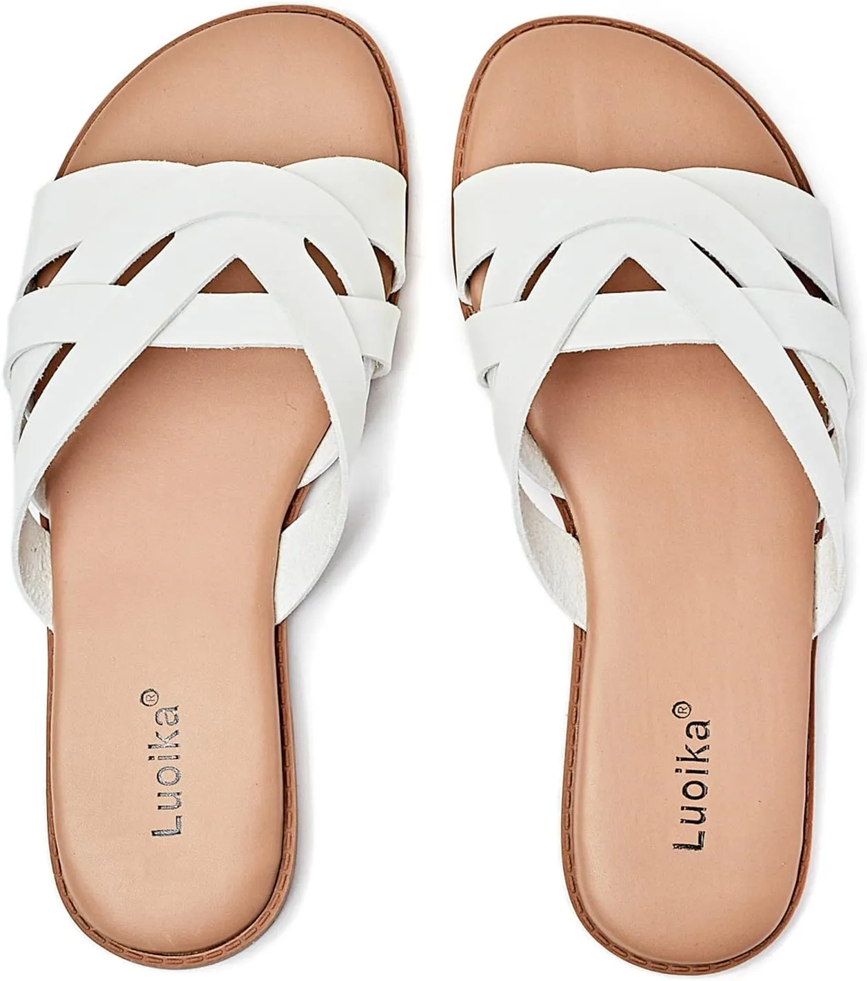 Luoika Women's Wide Width Flat Slides Sandals, Slip on Slide Sandal Casual Comfortable Summer Beach Shoes for Women.