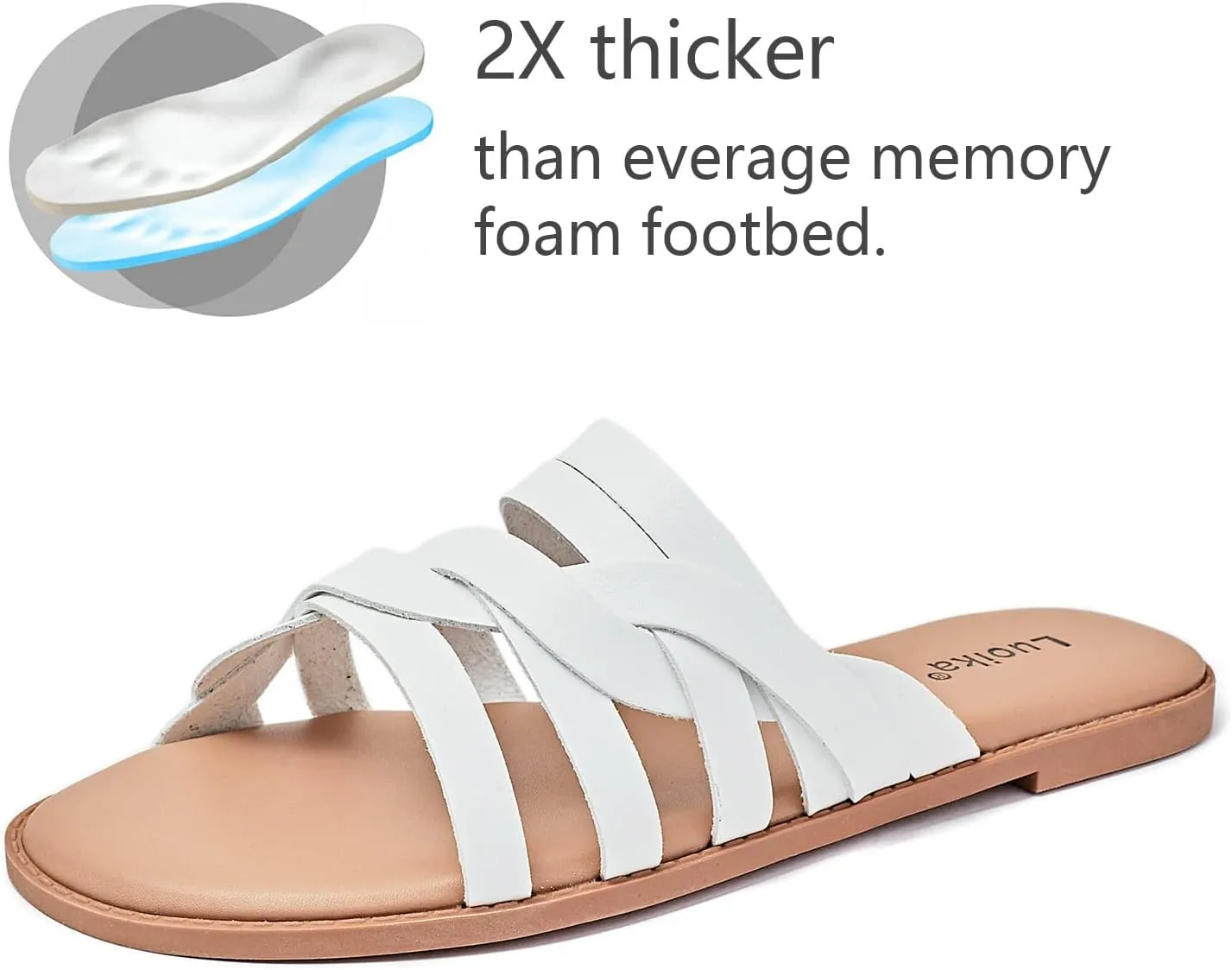 Luoika Women's Wide Width Flat Slides Sandals, Slip on Slide Sandal Casual Comfortable Summer Beach Shoes for Women.