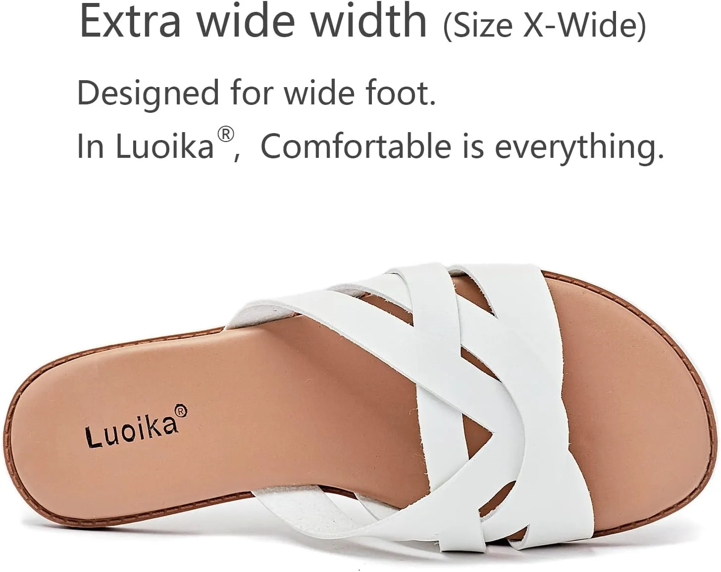 Luoika Women's Wide Width Flat Slides Sandals, Slip on Slide Sandal Casual Comfortable Summer Beach Shoes for Women.