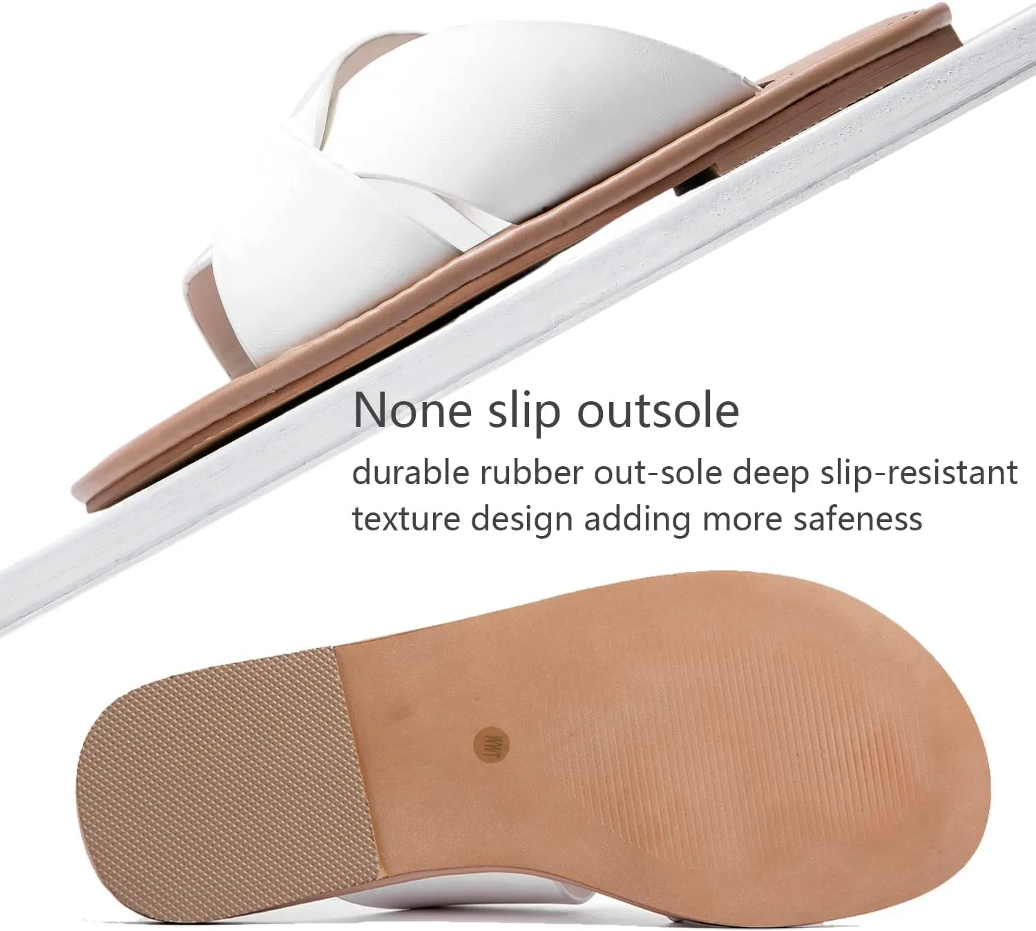 Luoika Women's Wide Width Flat Slides Sandals, Strapy Slide Sandal Slip on Dressy Summer Shoes for Women.