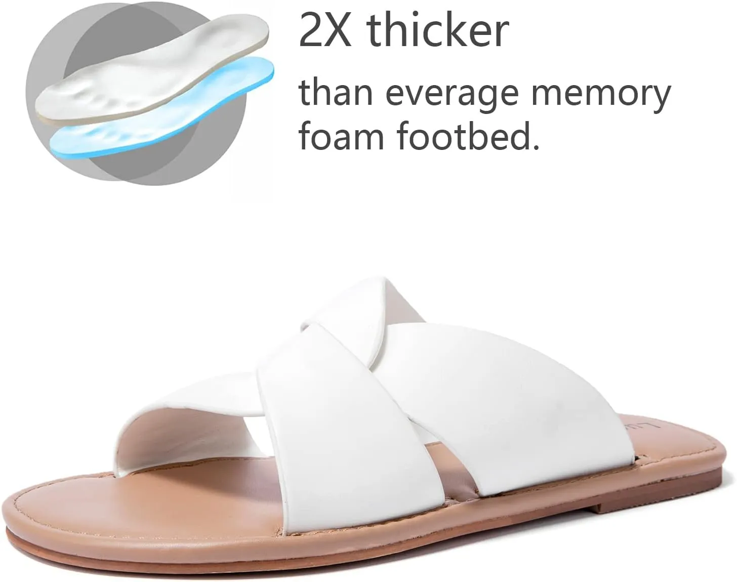 Luoika Women's Wide Width Flat Slides Sandals, Strapy Slide Sandal Slip on Dressy Summer Shoes for Women.