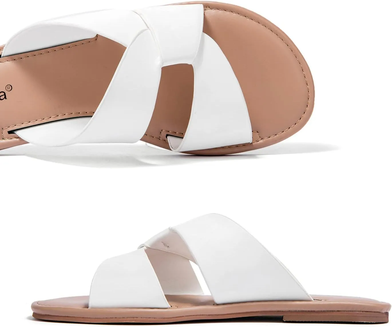 Luoika Women's Wide Width Flat Slides Sandals, Strapy Slide Sandal Slip on Dressy Summer Shoes for Women.