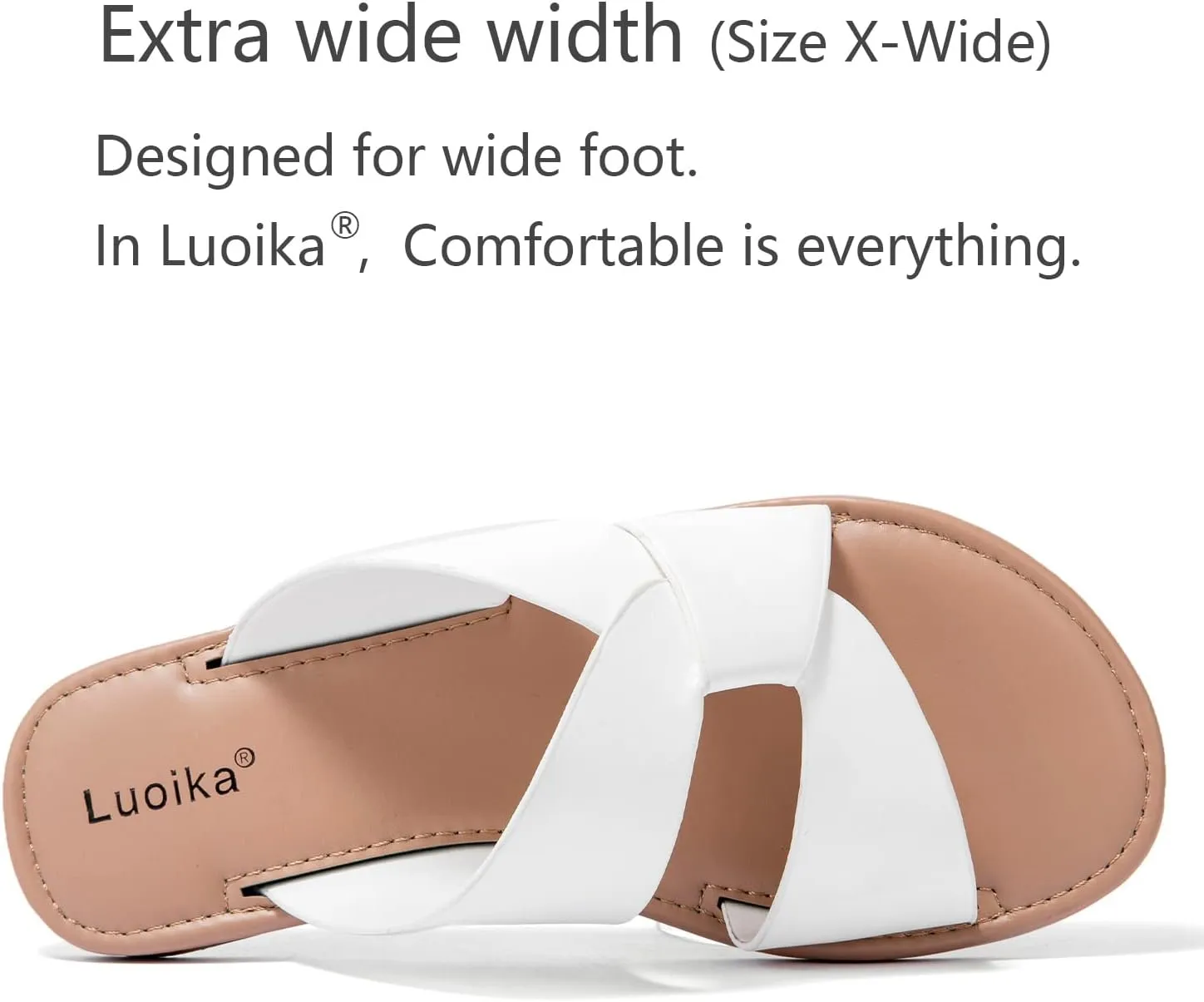 Luoika Women's Wide Width Flat Slides Sandals, Strapy Slide Sandal Slip on Dressy Summer Shoes for Women.