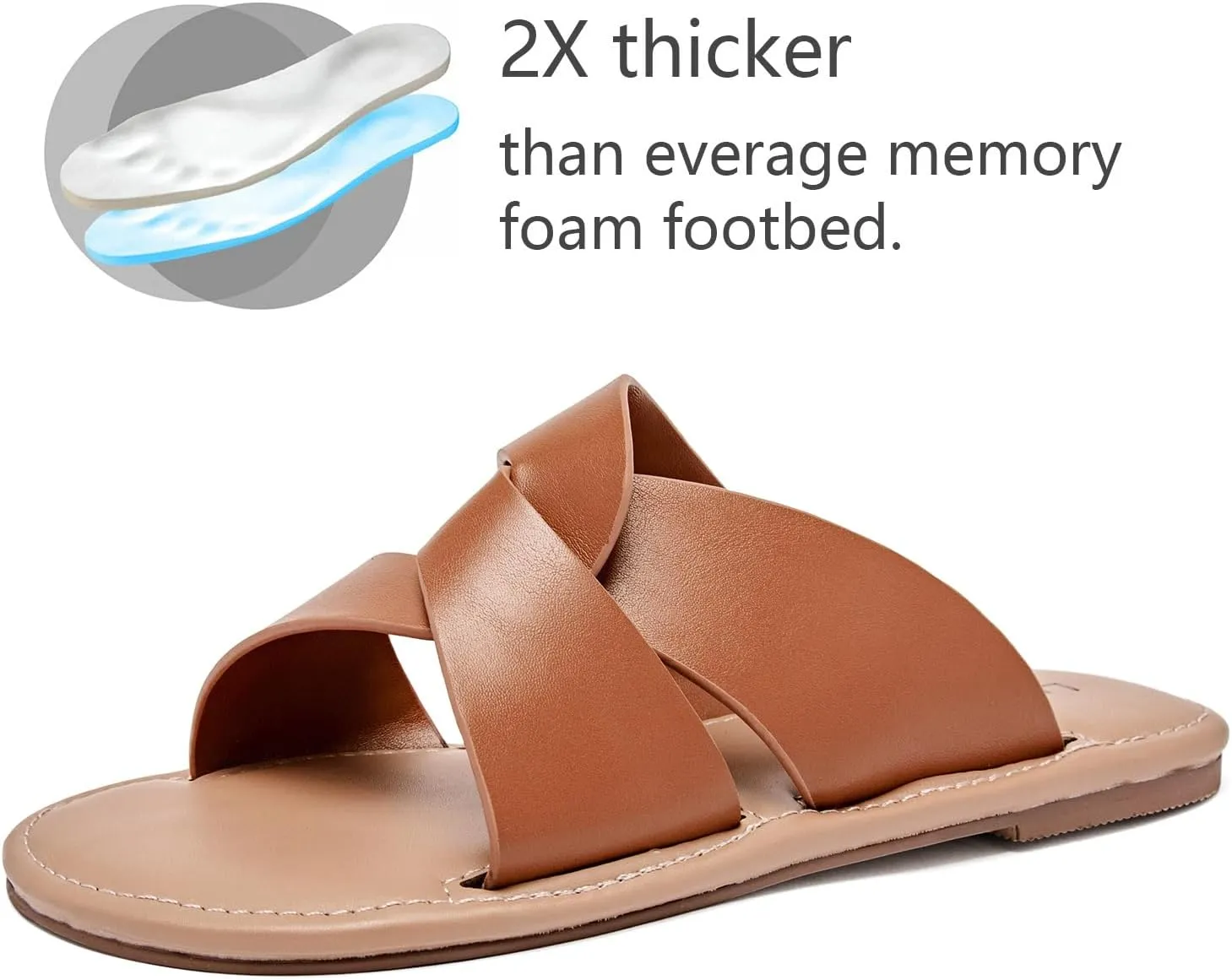 Luoika Women's Wide Width Flat Slides Sandals, Strapy Slide Sandal Slip on Dressy Summer Shoes for Women.