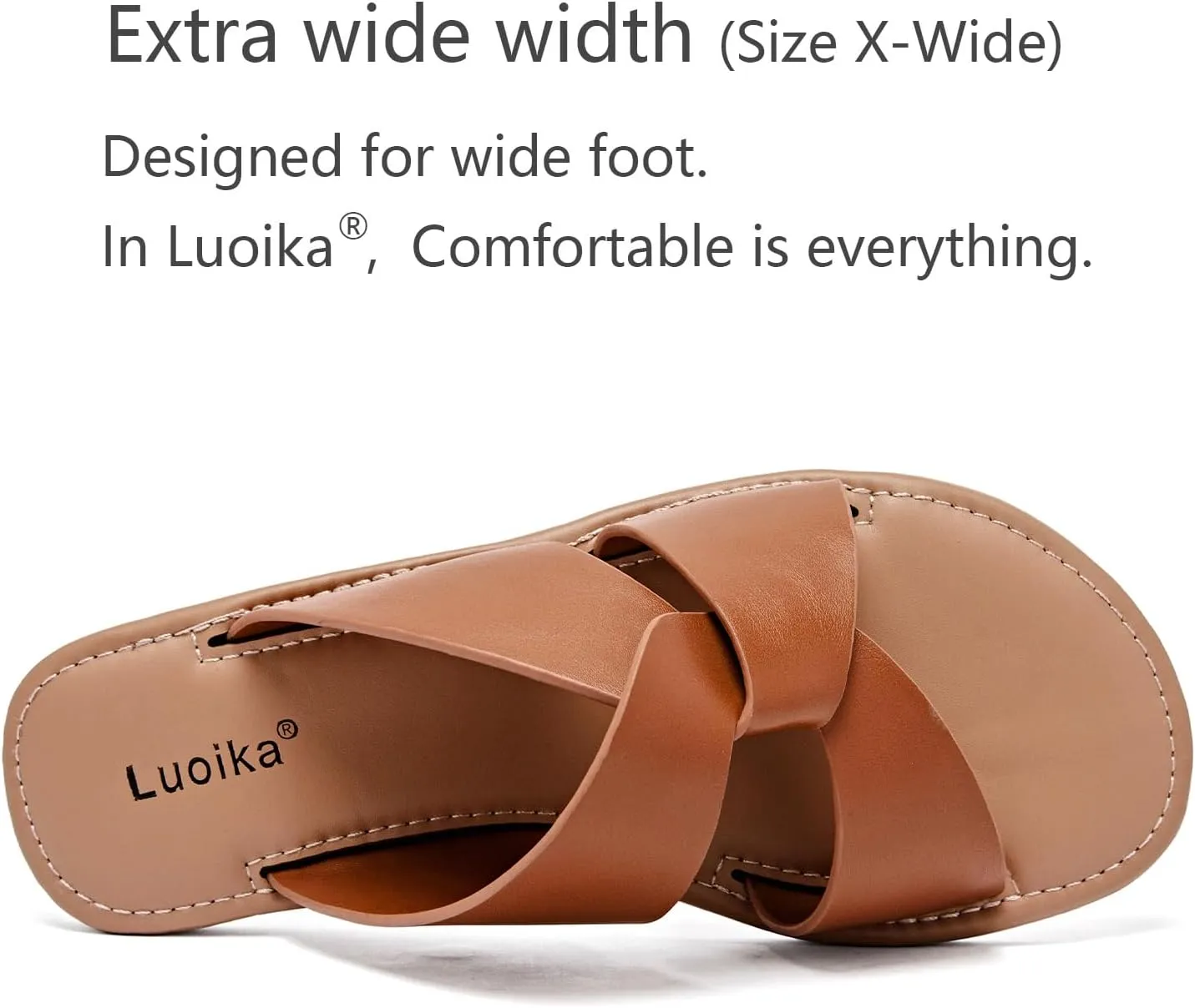 Luoika Women's Wide Width Flat Slides Sandals, Strapy Slide Sandal Slip on Dressy Summer Shoes for Women.