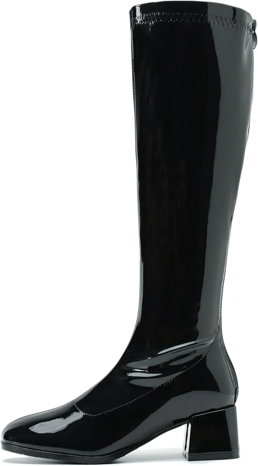 MAIERNISI JESSI Women's Gogo Boots Knee High Mid Block Heel Zipper Ladies Party Dance Boots