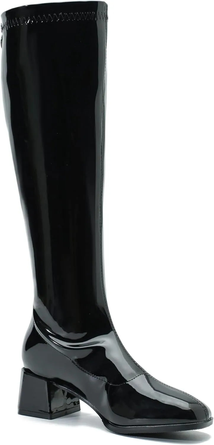 MAIERNISI JESSI Women's Gogo Boots Knee High Mid Block Heel Zipper Ladies Party Dance Boots