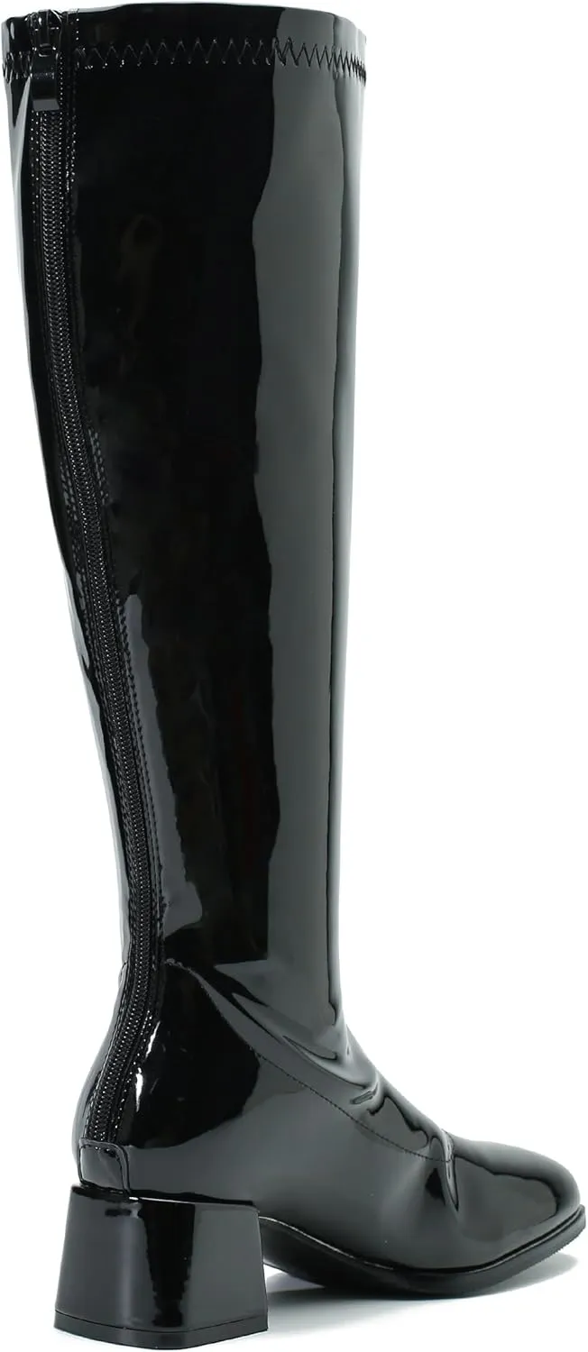 MAIERNISI JESSI Women's Gogo Boots Knee High Mid Block Heel Zipper Ladies Party Dance Boots