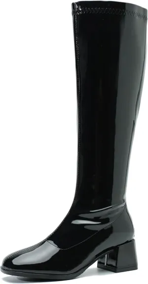 MAIERNISI JESSI Women's Gogo Boots Knee High Mid Block Heel Zipper Ladies Party Dance Boots