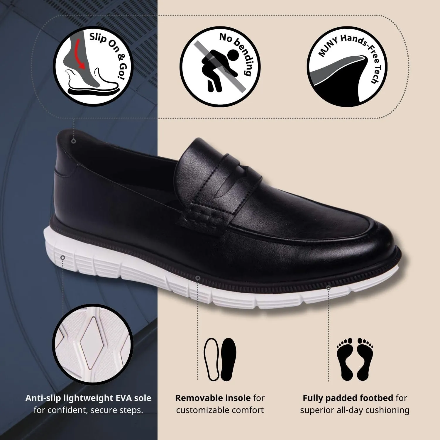 Marc Joseph New York Mens Hands Free Slip On Casual Loafers Shoes Lightweight Comfortable Penny Loafers for Men