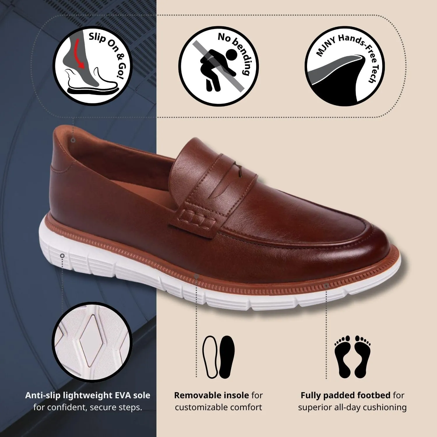 Marc Joseph New York Mens Hands Free Slip On Casual Loafers Shoes Lightweight Comfortable Penny Loafers for Men